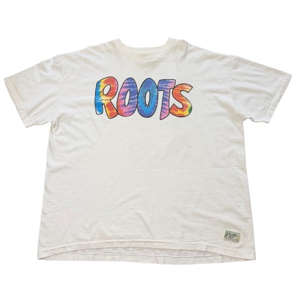 Vintage 90s Roots Sporting Goods Tie Dye Hippie Spellout Logo Graphic T-shirt